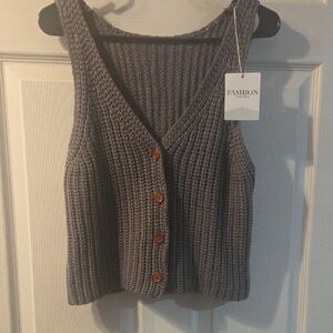 Gray Knit Button-Up Vest